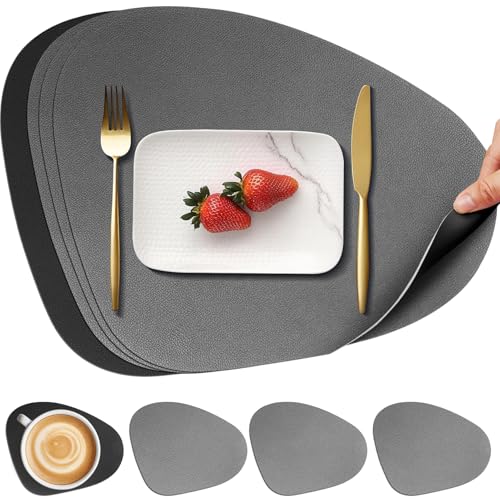 wiipara Tischsets Platzsets Abwaschbar 4er Set, Doppelseitige Placemats Leder und Untersetzer, Kunstleder Platzdeckchen Tischuntersetzer Rutschfest Hitzebeständig für Weihnachten Küche Esstisch Garten