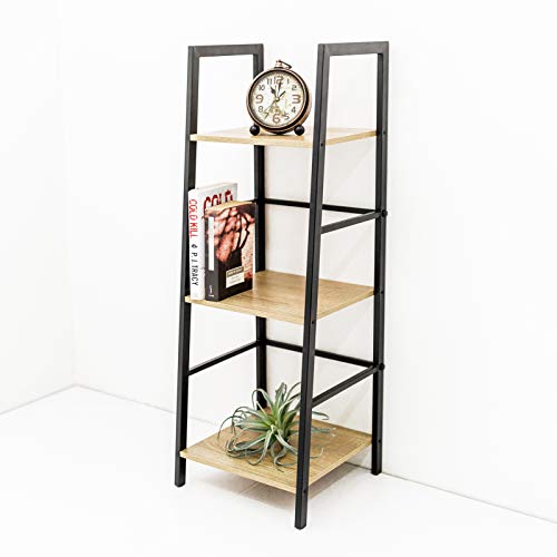 C-Hopetree Ladder Shelf Bookcase - 3 Tier Corner Display Bookshelf - Black Metal Frame
