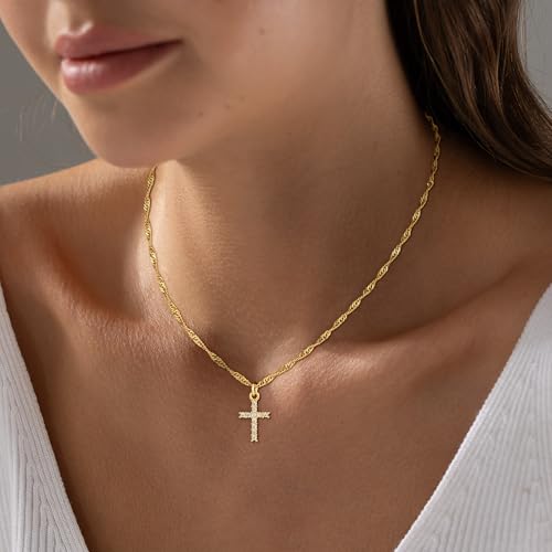 Cross Necklace for Women Trendy - Dainty 18K Real Gold Plated Minimalist Cross Necklace Non Tarnish Waterproof Trendy Cute Simple Small Necklaces Easter Christian Religious Faith Jewelry Gifts4