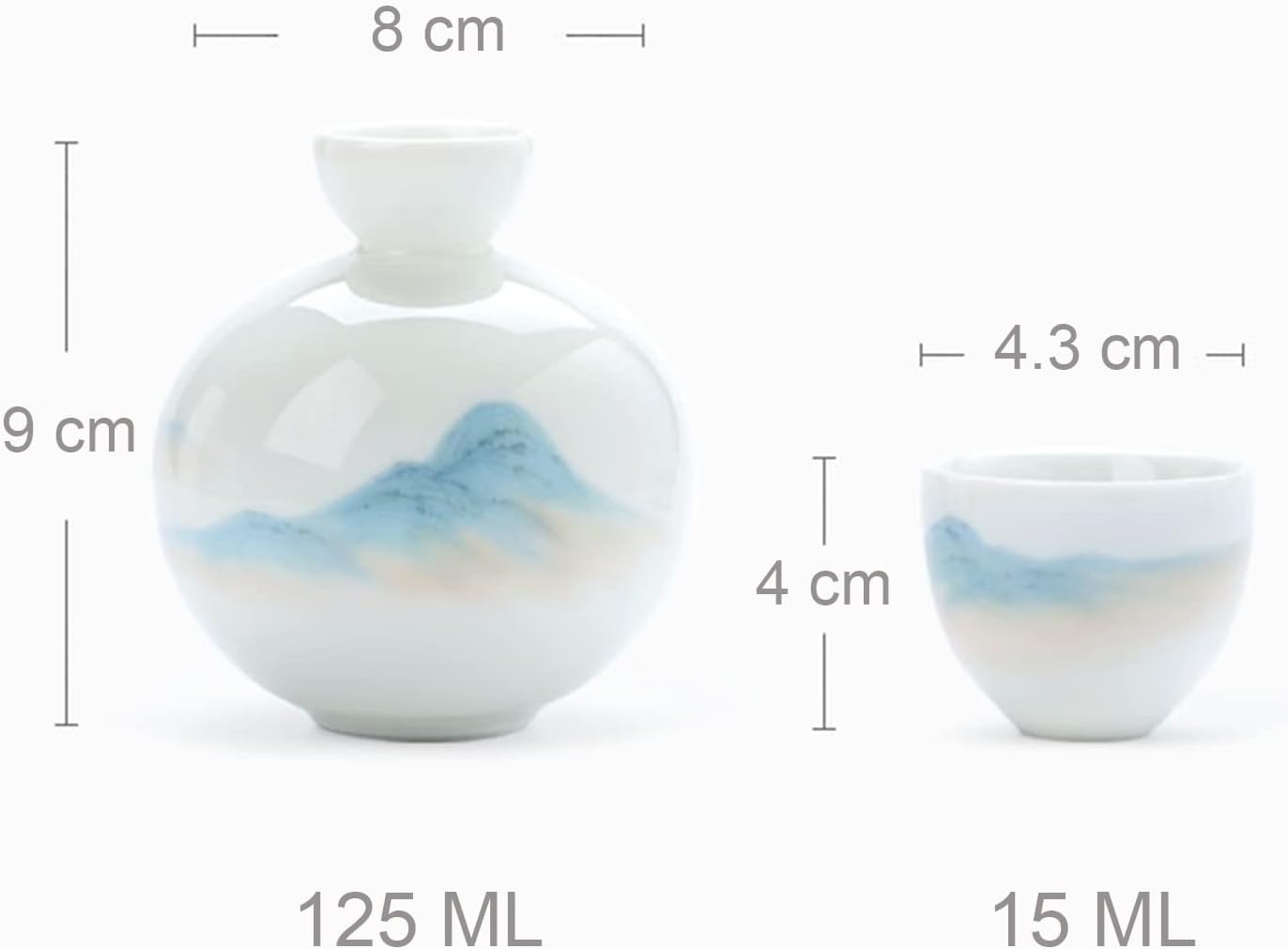 Sake Cup Set*Sake Set, Hand Painted Chinese Landscape Patterns Ceramics Sake Cup Set, with 1 Warming Pot, Elegant Design Best Gift for Family and Friends Mugs (Color : 4 Piece)(Size:6 Piece)
