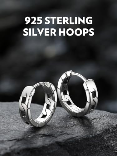 Bandmax Mens Sterling Silver Huggie Earrings Hoops Punk Chain Style Designer Hoop Earrings Aretes de Plata 925 para Mujer Gift for Son Daughter Husband Grandson2