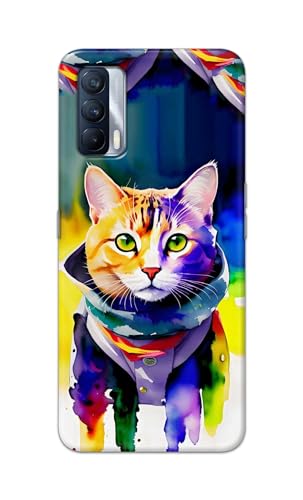 Image of Printed Hard Back Cover for Realme X7 5G Back Cover (Coloured Cat) -190724(EA)