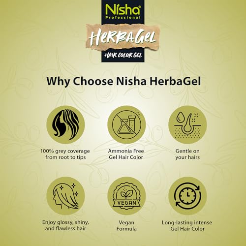 Image of Nisha Herba Care Hair Colour & Beard Colour Gel 200ml (100ml Colorant + 100ml Developer), Original Black, 100% Grey Coverage, No-Ammonia, Long Lasting, Professional Dye for Men & Women, Vegan, No Parabens