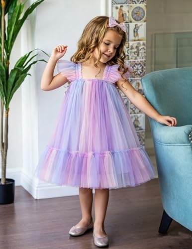 Image of Arshiner Toddler Tulle Dress for Girls Layered Tutu Ruffle Dresses Swing Twirly Fairy Summer Birthday Party Wedding Sundress