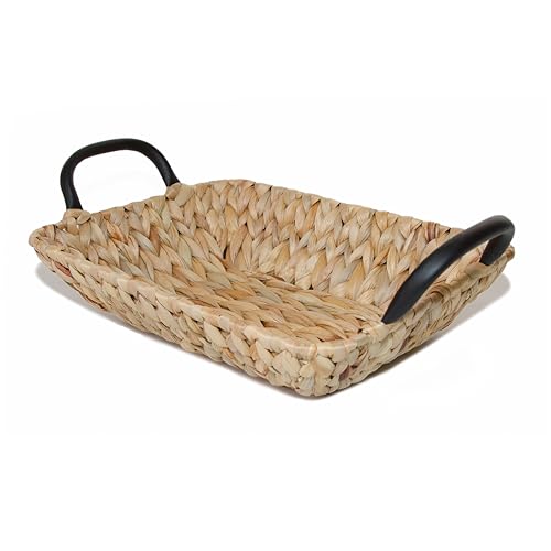 Wickerfield Small Wicker Storage Baskets for Hampers, Shelves, Bathroom Storage, Woven Rattan Basket with Handles, Wicker Tray, Shallow Basket Tray, Water Hyacinth, Seagrass Trays (Rectangular, Small)