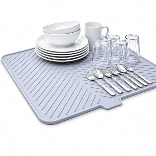 Image of Silicone Dish Drying Mat for Kitchen Counter, Extra Large 23 x 17 Inches, Premium Thick Drying Mat with Drain Lip, Fast Drying, Heat Resistant Non Slip Mat