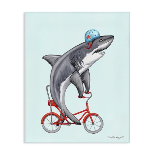 Stupell Industries Great White Shark Bicycle, 24 x 30 Inch Canvas Wall Art