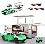 Toy Truck with RV and Motorcycle Alloy Diecast Display Model with Sound and Light Effect Multi-Functional Pull-Back Metal Racing Car Ideal Gift Age for 3+