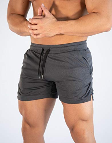 FLYFIREFLY Men\'s Gym Workout Shorts Running Lightweight Athletic Short Pants Bodybuilding Training Dark Grey
