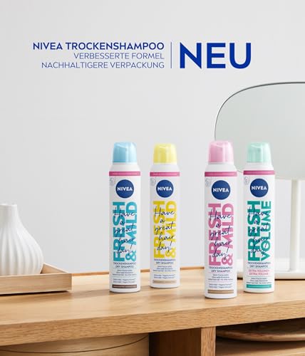 NIVEA Trockenshampoo Fresh Volume (200 ml), extra mildes Trockenshampoo Spray mit angenehmem Duft, Trockenhaarshampoo für extra Volumen & sofortige Frische
