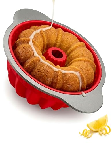 Boxiki Kitchen Silicone Pound Cake Baking Pan Professional Non-Stick Pound Mold for Baking Pound Cake, Bread | FDA Approved Silicone w/Heavy Grade Steel Frame and Handles