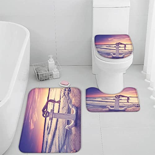 Zifarm Badematte rutschfeste 50x80 cm Anker Badvorleger-Set 3D Drucken Strand Sonnenuntergang Meer Mikrofaser Flanell…