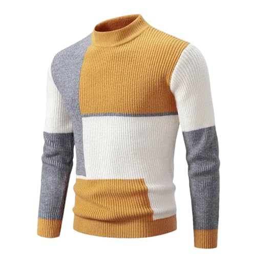 Men Contrast Patchwork Sweatwear Casual Crew Neck Sweater Long Sleeves Knit Pullover Tops
