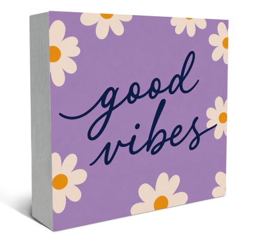 SRADMO Retro Purple Floral Inspirational Wood Box Sign Desk Decor