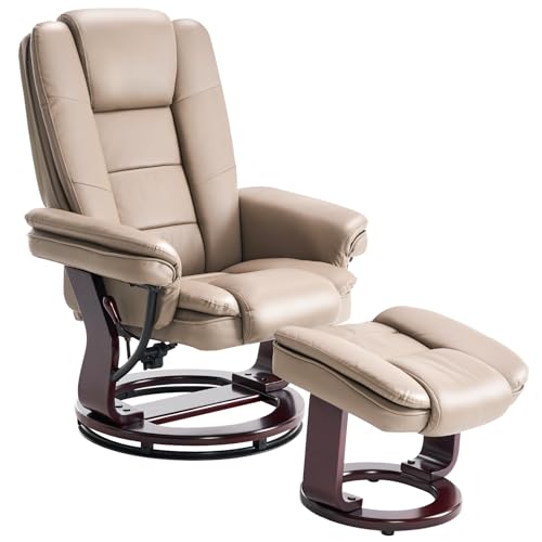 Argus Swivel Recliner with Ottoman, PU Leather & Wood Base Reclining Chair with Footrest, Ultra-Plush Double Foam for Living Room, Bedroom and Office