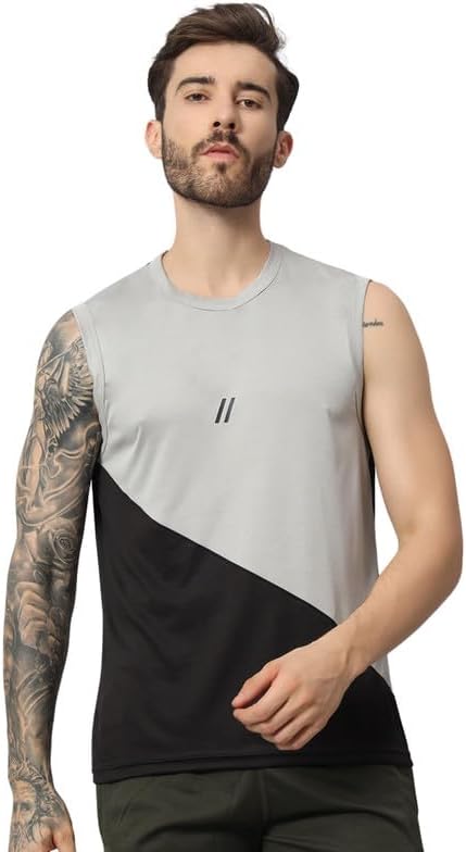 ATICX Men's Polyester Sports Sleeveless T Shirt - Gym Vest, Workout Sando, Training Tank Top, Cut Sleeves Quick Dry Tee for Running, Swimming, Badminton, Fitness & Sports