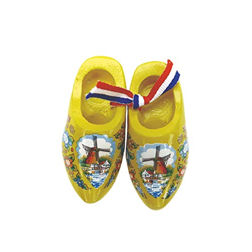 Dutch Wooden Shoes With Windmill Scene - Mini Clogs Pair Yellow (2.5"), Ornamental Deluxe Clogs, Ornaments | DutchGiftOutlet