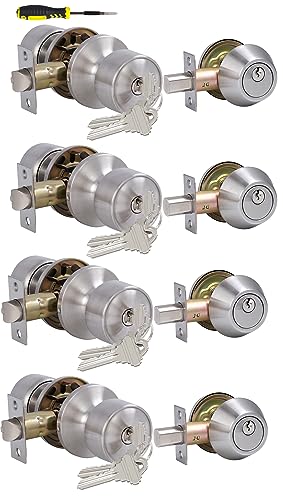 Lanwandeng 4 Sets Keyed Alike Entry Door Knobs and Single Cylinder Deadbolt Lock Combo Set Security...