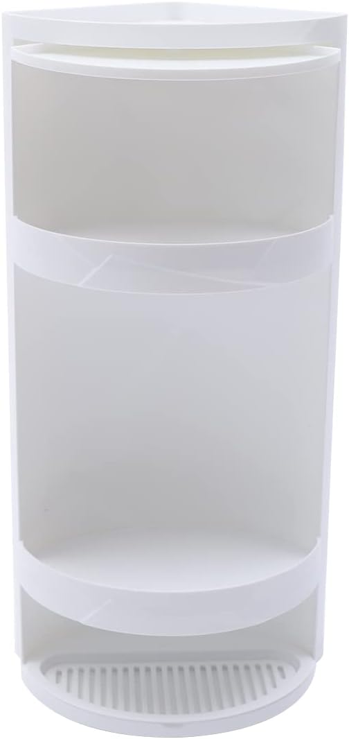 3 Tier Corner Shelf Stand, Cosmetic Skincare Organizer for Bathroom & Vanity, Tabletop Storage Rack Cabinet for Small Space, Waterproof Stand with 360° Rotating Door, 8 x 8 x 23.6 in, White