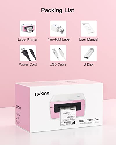 Polono Shipping Label Printer, Pl60 4X6 Thermal Printer, Shipping Label Printer For Small Business, Sticker Printer Compatible With Shopify, Ebay, Ups, Amazon, Etsy, Support Windows, Mac (Pink) #TOP4