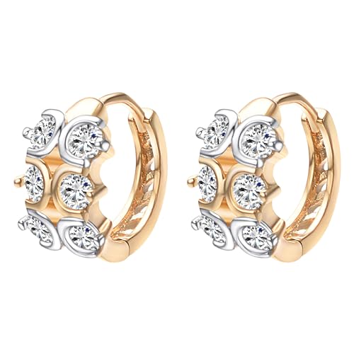 Image of JOLCHIF Small Chunky Huggie Hoop Earrings for Women 14K Rose Gold Plated Earrings with Cubic Zirconia Hypoallergenic Trendy Jewelry