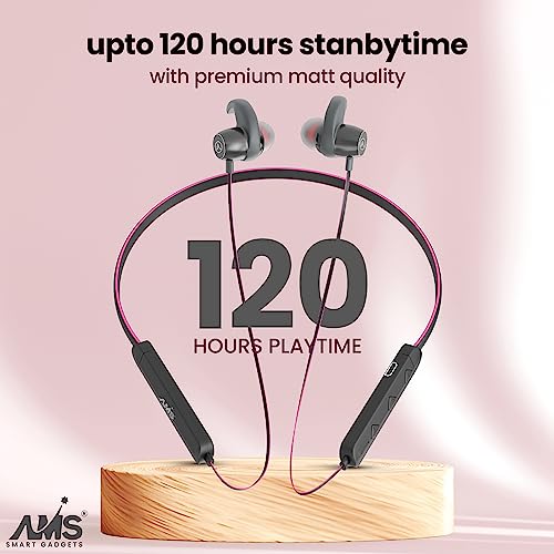 Image of AMS Royal Series Sports Wireless Neckband Earphone with Extra Bass Upto 35 Hours Playtime, Sweat & IPX5 Water Resistance, (NB22, Red)
