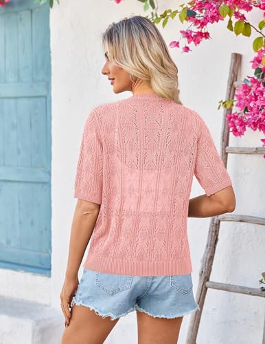 Image of Yekaty Womens 2026 Short Sleeve Crochet Summer Cardigan Cropped Button Sweater Lightweight Shrug for Dress