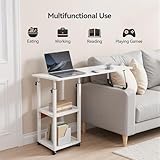 BTGGG Height Adjustable XL Overbed Table with Lockable Wheels, 95 x 40 cm Movable Bed Table with 2 Storage Shelves, 70-88cm Height Desk, Hospital Bed Table Foldable Table for Bedroom Sofa, Beige - Image 3