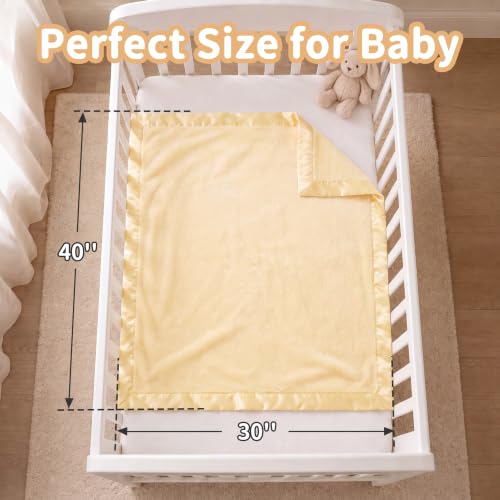 Image of Pro Goleem Fleece Baby Blanket with 2 Inch Satin Trim Soft Anti-Static Plush Blanket for Boys and Girls Christmas Baby Gifts for Babies 30''x40''，Yellow