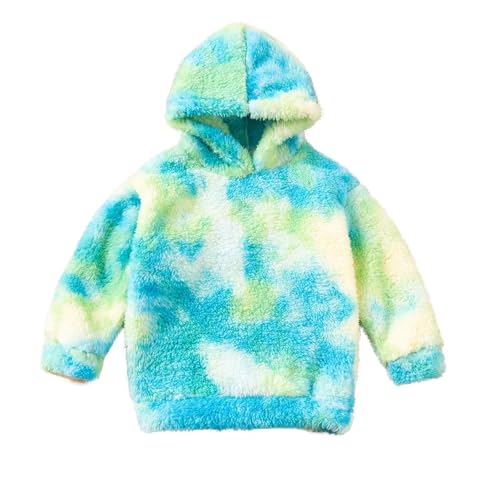 Toddler Girls Pullover Hoodies Cute Fuzzy Fleece Long Sleeve Tie Dye Hooded Sweatshirts Kids Winter Fall Clothes Tops