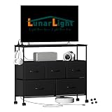 LunarLight チェスト タンス 幅100奥行30高さ78㎝ 収納チェスト 収納ケース 2口コンセント付き キャスター付き ストッパー付き 移動式と固定式2種類 テレビ台 頑丈 組立簡単 耐震転倒防止 大容量収納 引き出し２段5個 棚板2枚（ブラック）