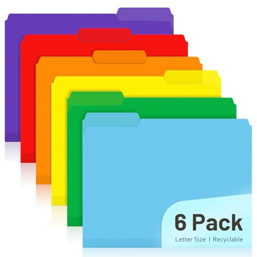 Comix Plastic Colored File Folders, Letter Size 8.5x11, 6 Pack