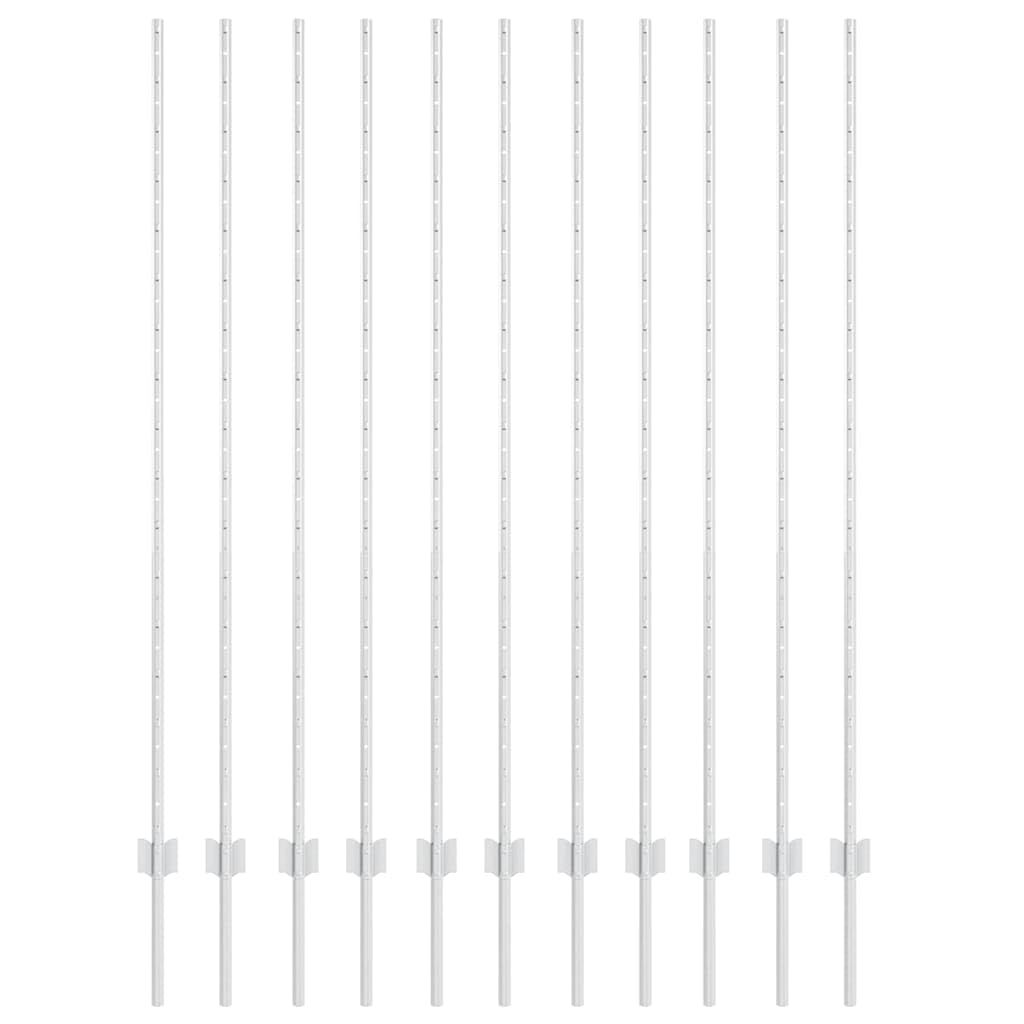 11 pali per recinzione in acciaio, 200 cm, colore argento