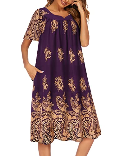 Image of Ekouaer Womens Nightgown Short Sleeve House Dress with Pockets-Floral Print Mumu Dress