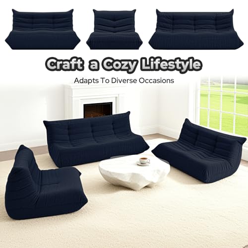 Image of HABUTWAY Bean Bag Chairs Fireside Lazy Floor Sofa,2 Seater,Navy Blue