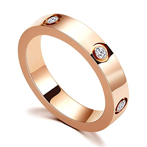 Image of PDWZNBA Love Friendship Ring 18K Gold Silver Rose Plated Cubic Zirconia Stainless Steel Promise Ring Wedding Band Jewelry Birthday Gifts for Women