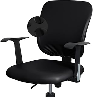 Funda impermeable para silla de escritorio de oficina, de piel sintética, fundas para sillas de computadora, fundas extraíbles y giratorias para silla (negro, funda de asiento de silla +
