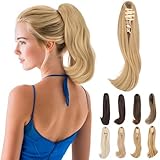 Elailite Coleta Postiza Pelo Liso Rubio Oscuro/Rubio Claro Claw Clip in Ponytail Extensiones de Caballo Puntas Onduladas 30cm 80g
