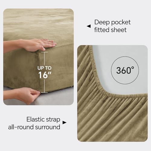 Image of BEDELITE Flannel Sheets King Size Camel - Super Soft Fleece Sheets Set Fluffy Extra Plush, 4 Piece(Include Fitted Sheet, Flat Sheet, 2 Pillowcases)