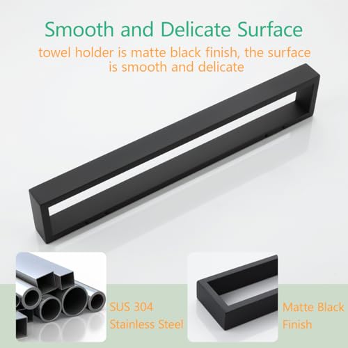 Miyili 15-3/4 Inch Towel Bar Matte Black SUS 304 Stainless Steel Hand Towel Holder for Bathroom Kitchen Wall Mounted, D03B40 by Miyili - Image 4