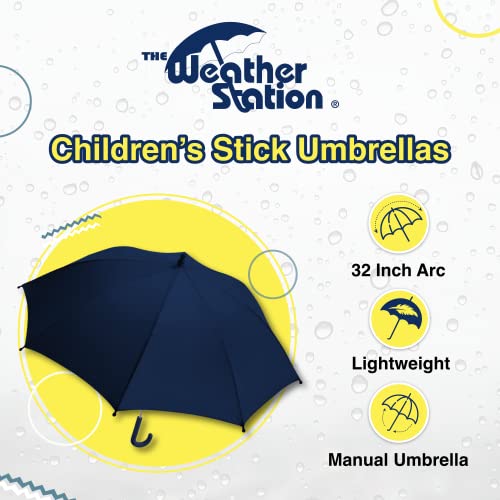The Weather Station Children's Rain Umbrella, Manual Fiberglass Folding Mini Umbrella, Windproof, Lightweight, And Packable For Travel, Full 32 Inch Arc, Blue #TOP1