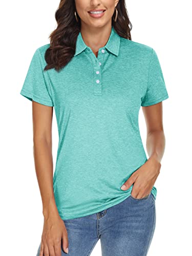 Tacvasen Women's Polo Shirts For Work Quick Dry Shirt Short Sleeve Golf Collared Shirt Casual Tops, Light Green, L #TOP3