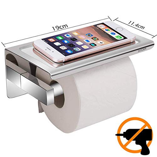 Preisvergleich Produktbild Toilettenpapierhalter Ohne Bohren, Aufisi Selbstklebend Klorollenhalter SUS304 Edelstahl Klopapierrollenhalter WC Rollenhalter mit Mobiler Telefon Aufbewahrungsfläche, für Küche und Badzimmer