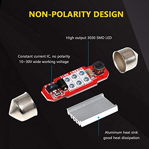 Phinlion Super Bright De3175 Led Blue Bulb 3030 6-Smd Festoon 1.25" 31Mm De3021 De3022 Led Bulbs For Car Interior Map Reading Dome Trunk Courtesy Light, Pack Of 4 #TOP1