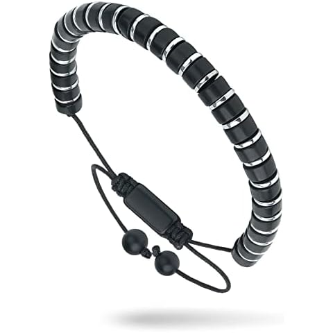 Forge & Foundry Pulsera de cuentas de hematita de 6 mm para hombre con ónix negro pulido y plata pulida Cover