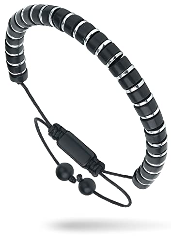 Forge & Foundry Men's Beaded Bracelet | Fully Adjustable Fitting | Black Onyx | Silver Hematite | Jasper | 6Mm Onyx #TOP5