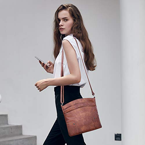 Cluci Crossbody Bags For Women Leather Purse Travel Vacation Triple Pockets Vintage Handbags Shoulder Bags Two-Toned Brown #TOP1