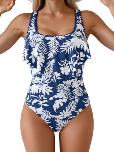 Ruffled Shell Stitched One Piece Swimsuit Tummy Control Bathing Suit