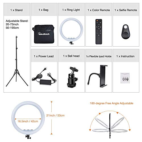 Inkeltech 21Inch Ring Light With Tripod And Phone Holder, 3000K-6000K Dimmable Bi-Color Led Light Ring For Makeup, Selfie, Vlog, Youtube Video, Camera - Control With Remote #TOP6