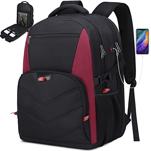 SDYSM Laptop Backpack 17 Inch TSA Friendly Travel Carry On Backpack for Men Women Waterproof Work College Business Bookbag 17.3 Inch Computer Bag with USB Charging Hole, Red